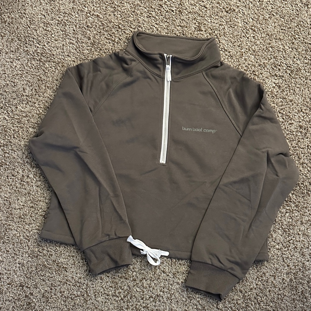 Burn Boot Camp Cropped Taupe Quarter-Zip Pullover